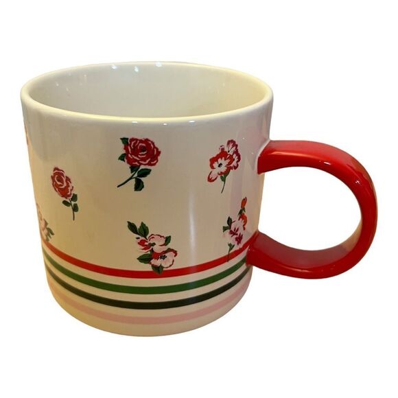 Starbucks Ban.Do Collab Mug 12oz Roses Hearts Flowers Stripes Pink Red NWOT - Picture 2 of 4